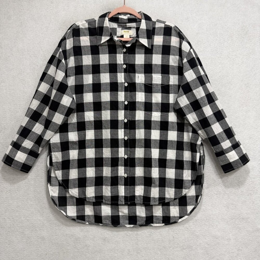 Maeve By Anthropologie Shirt Womens MP Black White Check Tunic Button Up Cotton
